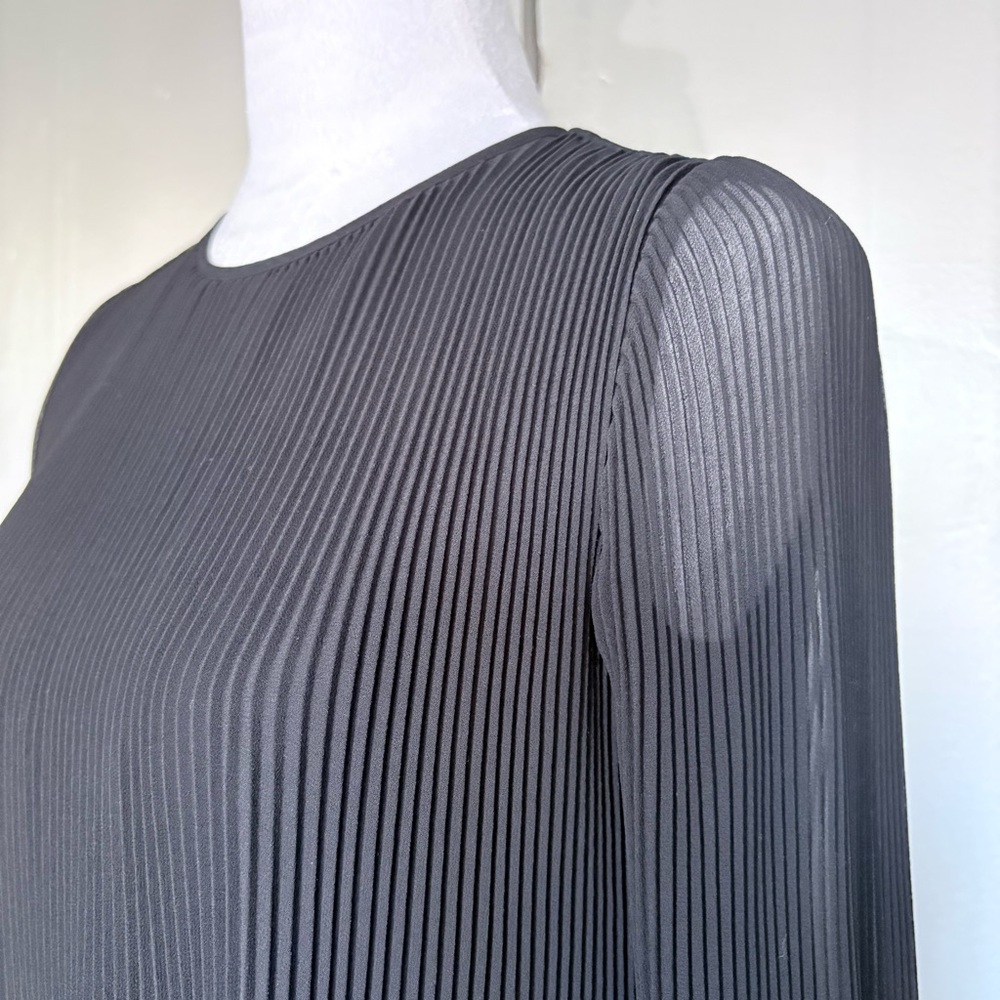 Wilfred Pleated Sheer Long-Sleeve Mini Little Black Dress 2XS - Picture 5 of 8